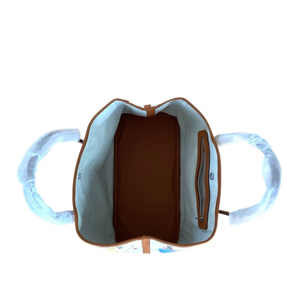 New Stylish Brown Leather Canvas Multicolor Crossbody Tote Bag Removable Strap - Picture 7 of 8